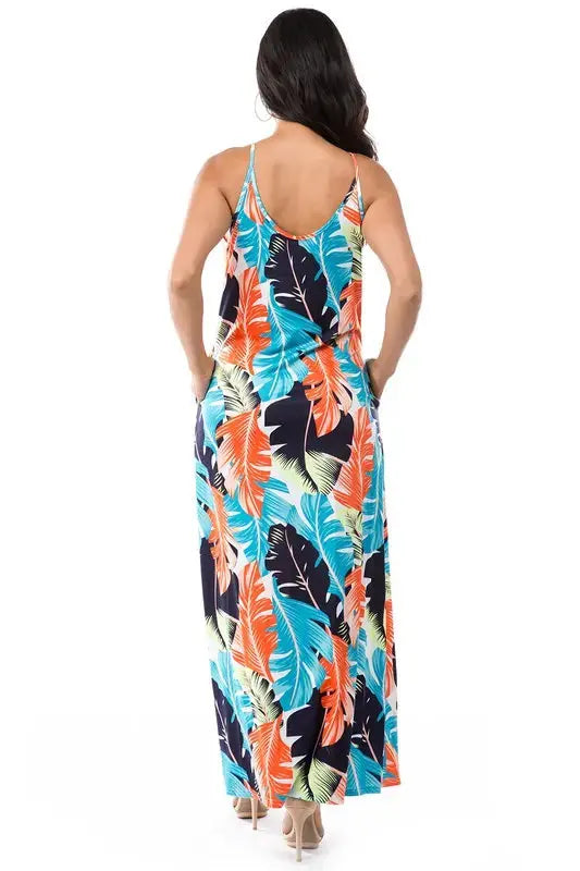 Tropical Palm V Neck Maxi Dress